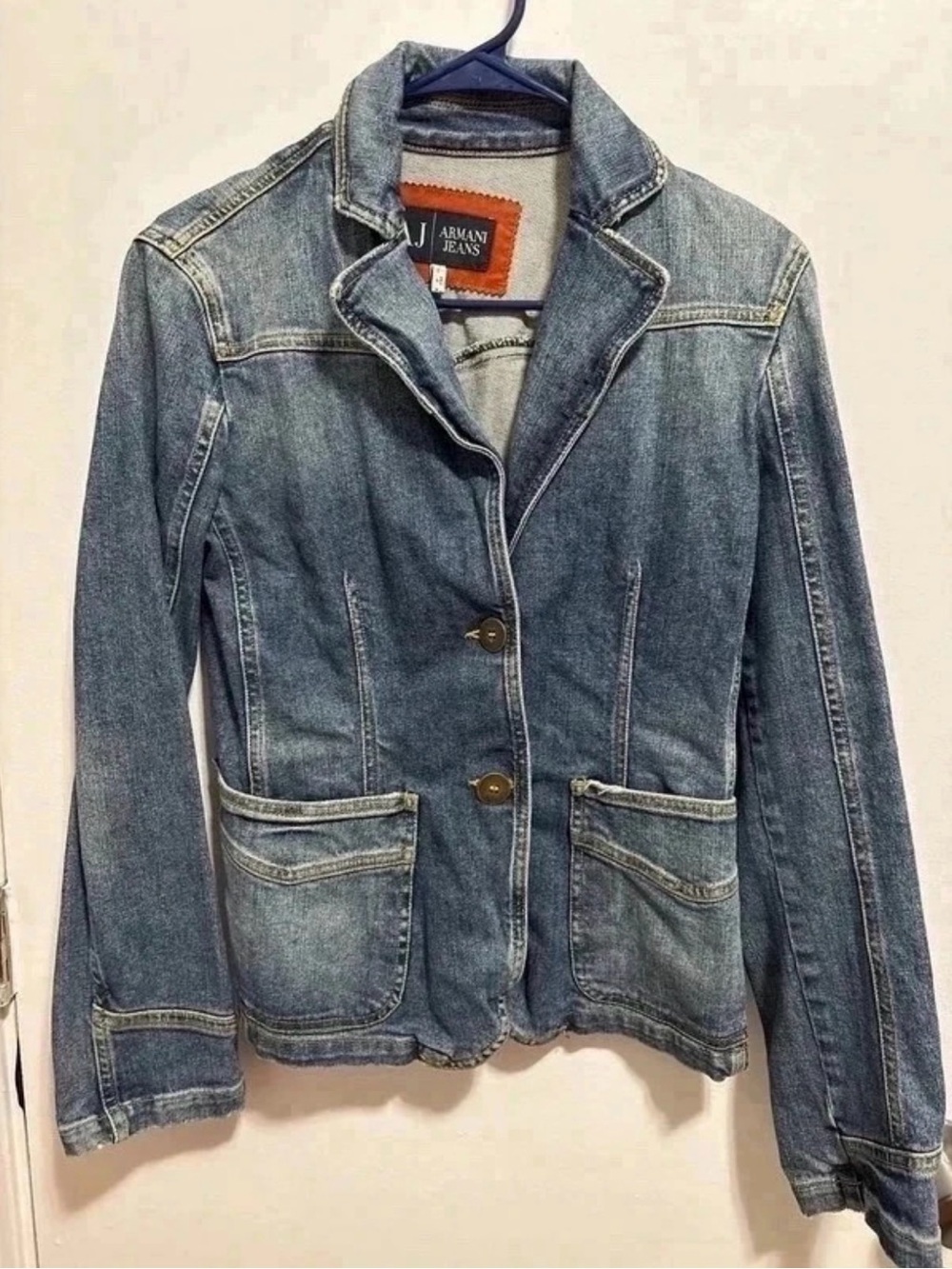 Armani Jeans Vintage Fitted Denim Trucker Jacket size 4 indigo 003 Y2K